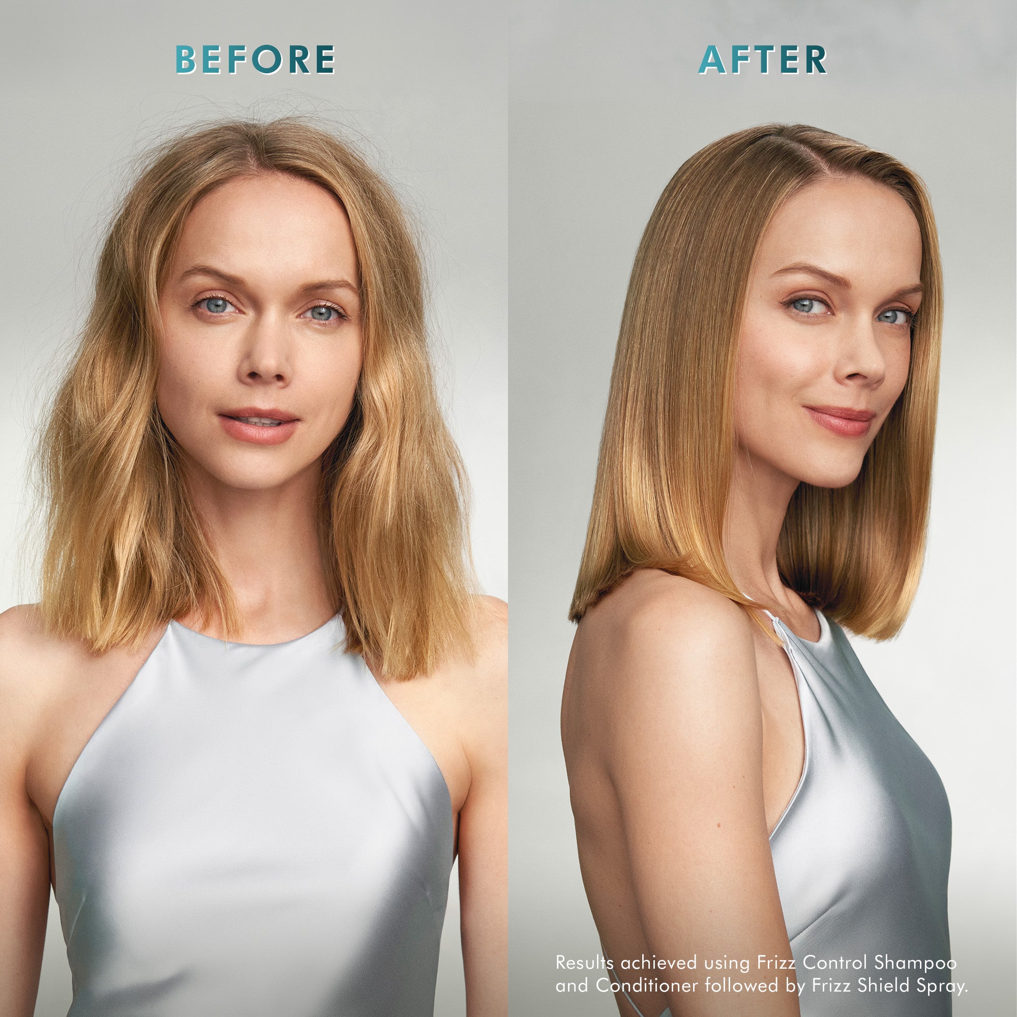 Frizz Control Shampoo and Conditioner Before and After model images
