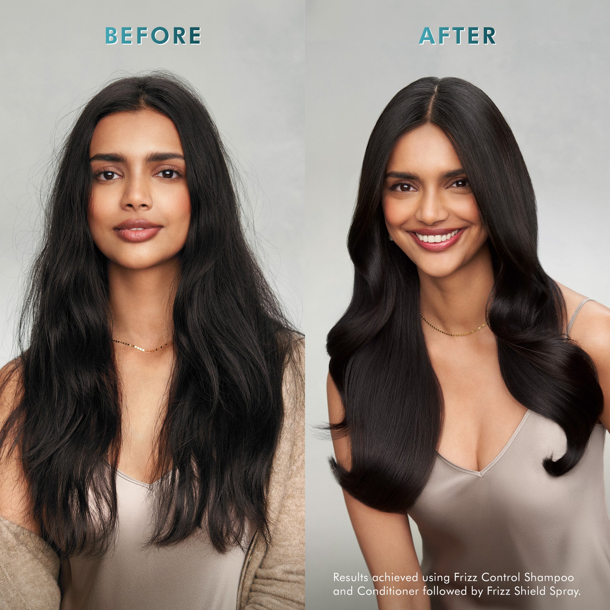 Frizz Control Shampoo and Conditioner Before and After  model images
